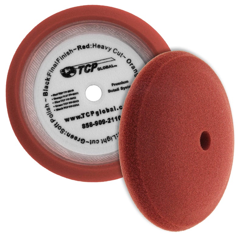 TCP Global 8" Red Foam Buffing Pad Extra Coarse Cutting Polish Hook and Loop Backing - Buffing Pad for Automotive, Marine, Truck, RV & Compound Cutting - Image 1